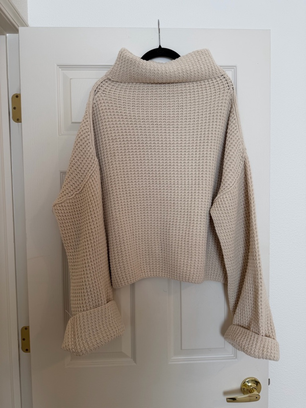 Free People Cream Waffle-Knit Turtleneck Sweater
